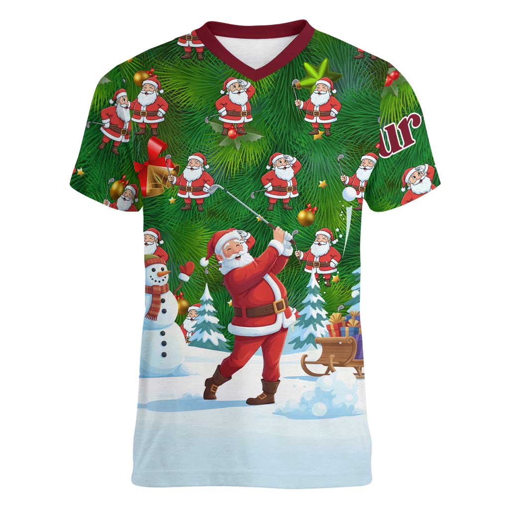 Custom Funny Christmas Golf Shirt Mens Golf Women V-Neck T-Shirt Santa Golfer Christmas - Wonder Print Shop
