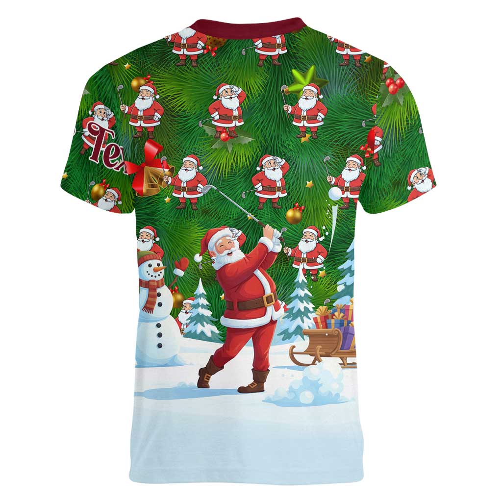 Custom Funny Christmas Golf Shirt Mens Golf Women V-Neck T-Shirt Santa Golfer Christmas - Wonder Print Shop