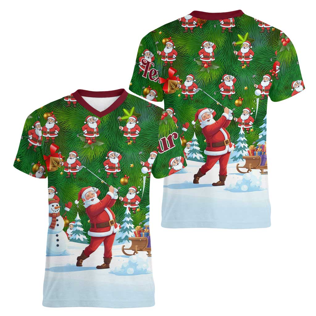 Custom Funny Christmas Golf Shirt Mens Golf Women V-Neck T-Shirt Santa Golfer Christmas - Wonder Print Shop