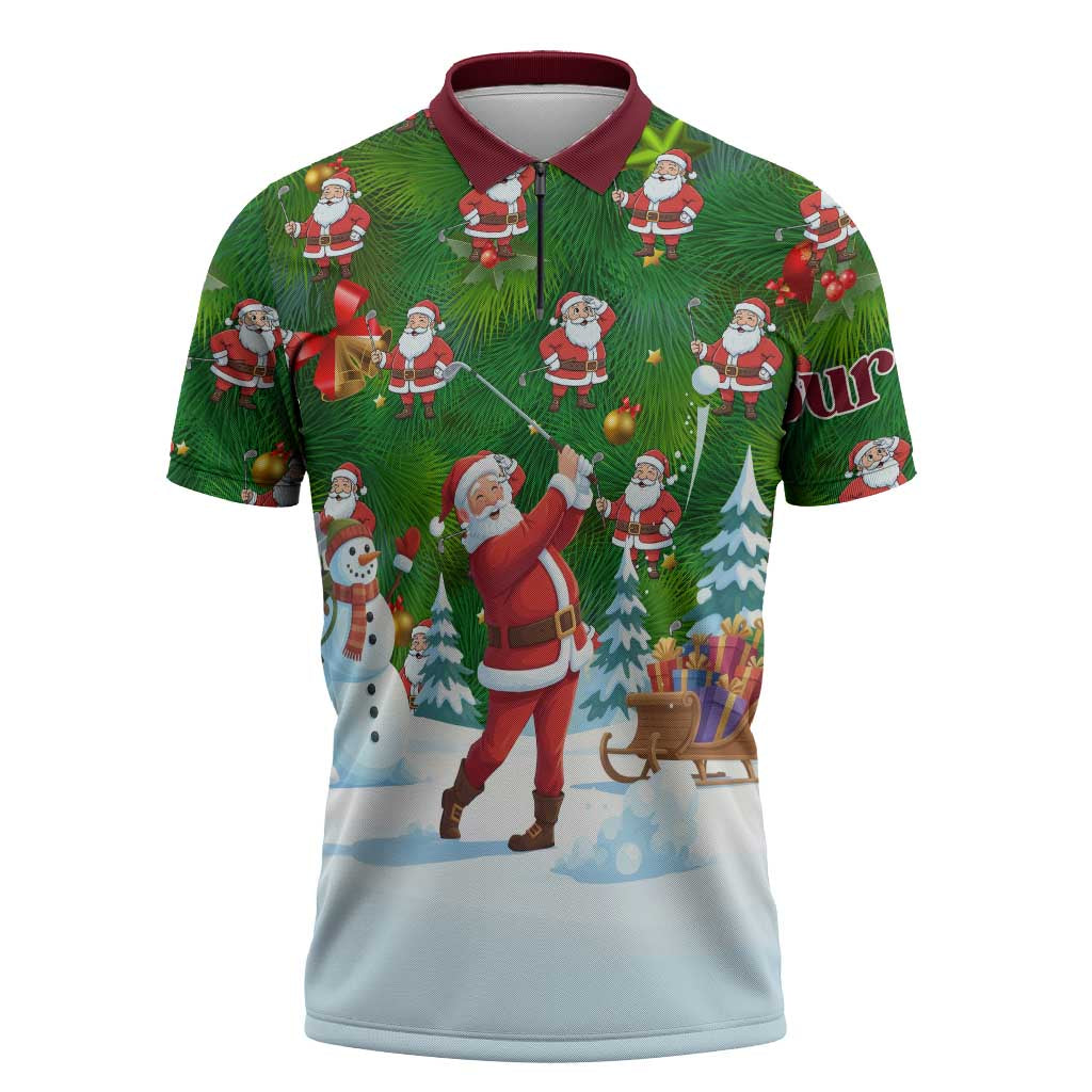 Custom Funny Christmas Golf Shirt Mens Golf Zipper Polo Shirt Santa Golfer Christmas - Wonder Print Shop