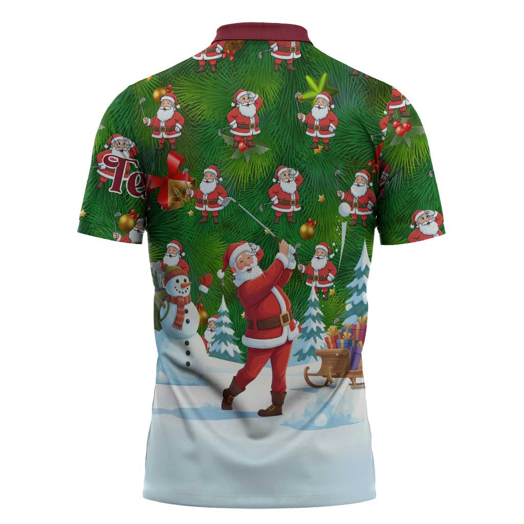 Custom Funny Christmas Golf Shirt Mens Golf Zipper Polo Shirt Santa Golfer Christmas - Wonder Print Shop