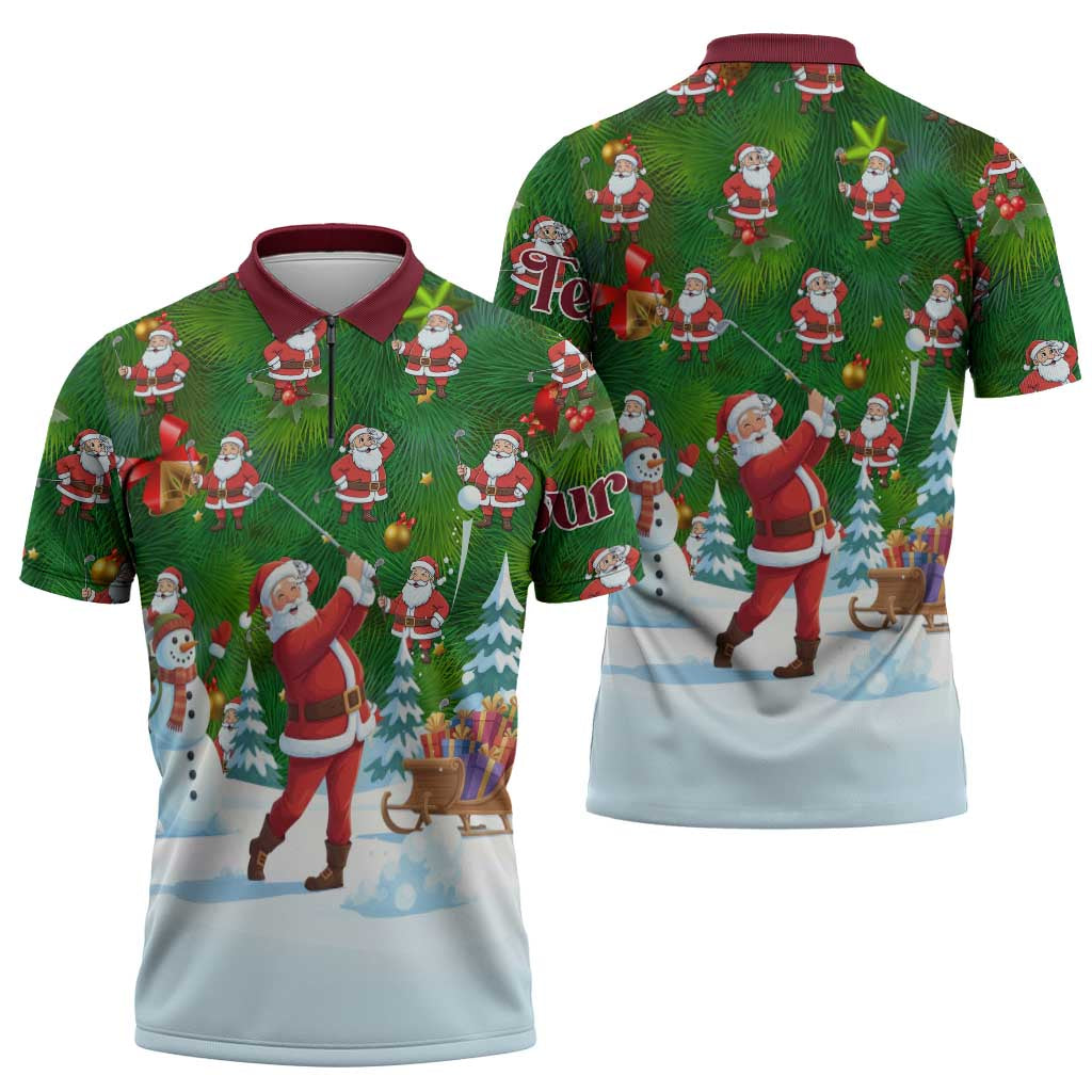 Custom Funny Christmas Golf Shirt Mens Golf Zipper Polo Shirt Santa Golfer Christmas - Wonder Print Shop