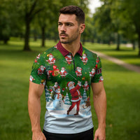 Custom Funny Christmas Golf Shirt Mens Golf Zipper Polo Shirt Santa Golfer Christmas - Wonder Print Shop