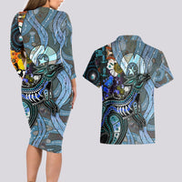 Kangaroo Aboriginal Pattern Dot Art Couples Matching Long Sleeve Bodycon Dress and Hawaiian Shirt - Wonder Print Shop