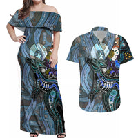 Kangaroo Aboriginal Pattern Dot Art Couples Matching Off Shoulder Maxi Dress and Hawaiian Shirt - Wonder Print Shop