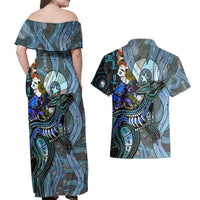 Kangaroo Aboriginal Pattern Dot Art Couples Matching Off Shoulder Maxi Dress and Hawaiian Shirt - Wonder Print Shop
