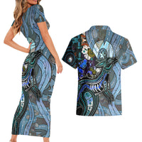 Kangaroo Aboriginal Pattern Dot Art Couples Matching Short Sleeve Bodycon Dress and Hawaiian Shirt - Wonder Print Shop