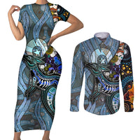 Kangaroo Aboriginal Pattern Dot Art Couples Matching Short Sleeve Bodycon Dress and Long Sleeve Button Shirt - Wonder Print Shop