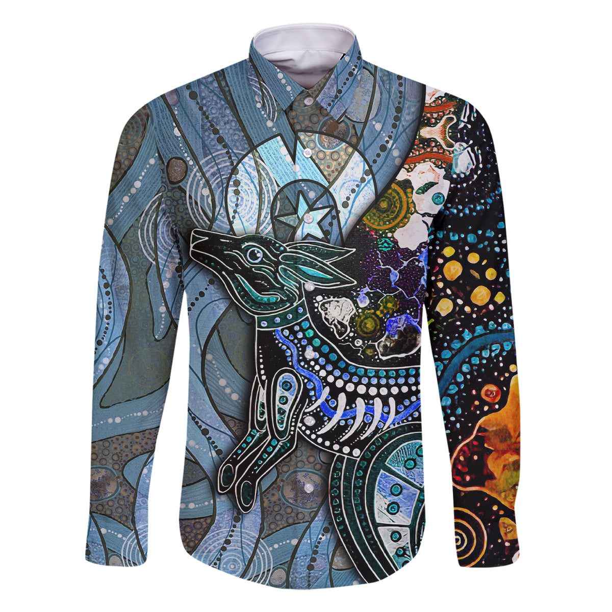 Kangaroo Aboriginal Pattern Dot Art Family Matching Long Sleeve Bodycon Dress and Hawaiian Shirt - Wonder Print Shop