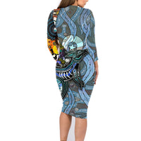 Kangaroo Aboriginal Pattern Dot Art Family Matching Long Sleeve Bodycon Dress and Hawaiian Shirt - Wonder Print Shop