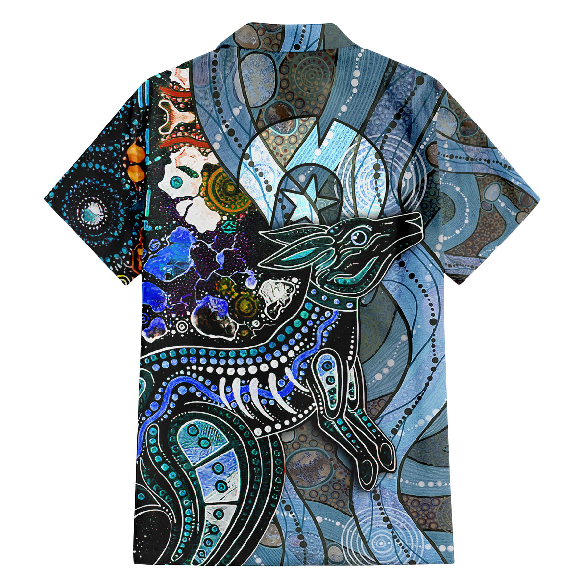 Kangaroo Aboriginal Pattern Dot Art Family Matching Off Shoulder Long Sleeve Dress and Hawaiian Shirt - Wonder Print Shop