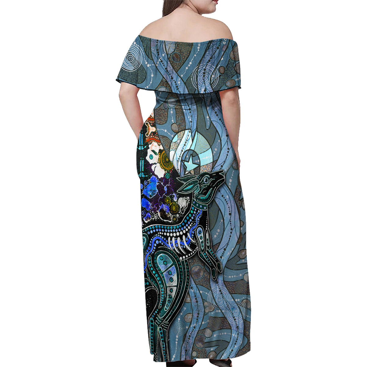 Kangaroo Aboriginal Pattern Dot Art Family Matching Off Shoulder Maxi Dress and Hawaiian Shirt - Wonder Print Shop