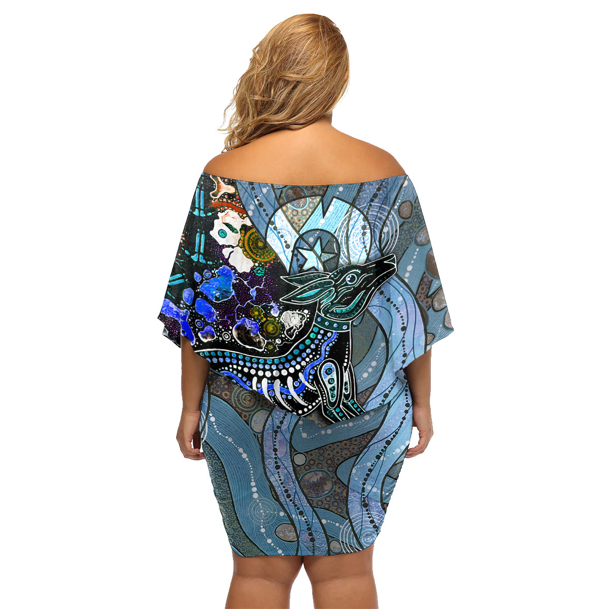 Kangaroo Aboriginal Pattern Dot Art Family Matching Off Shoulder Short Dress and Hawaiian Shirt - Wonder Print Shop