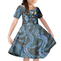 Kangaroo Aboriginal Pattern Dot Art Family Matching Short Sleeve Bodycon Dress and Hawaiian Shirt - Wonder Print Shop