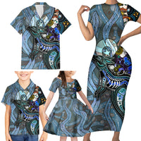 Kangaroo Aboriginal Pattern Dot Art Family Matching Short Sleeve Bodycon Dress and Hawaiian Shirt - Wonder Print Shop
