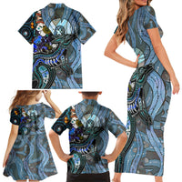 Kangaroo Aboriginal Pattern Dot Art Family Matching Short Sleeve Bodycon Dress and Hawaiian Shirt - Wonder Print Shop