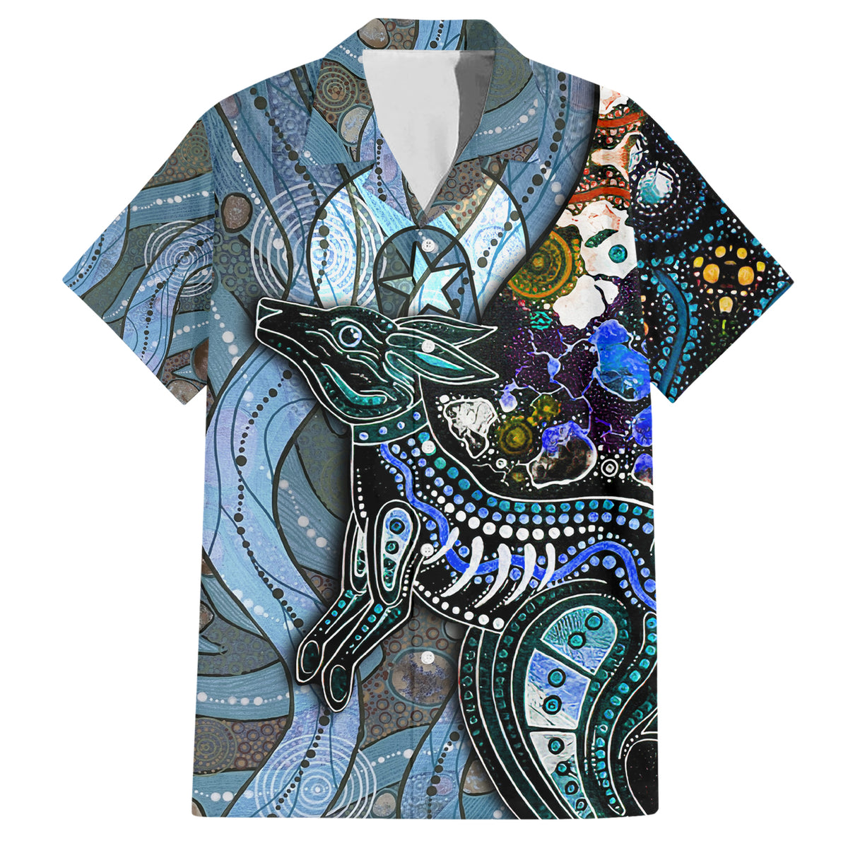 Kangaroo Aboriginal Pattern Dot Art Family Matching Short Sleeve Bodycon Dress and Hawaiian Shirt - Wonder Print Shop
