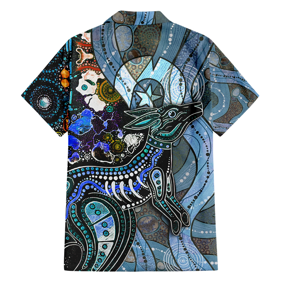 Kangaroo Aboriginal Pattern Dot Art Family Matching Short Sleeve Bodycon Dress and Hawaiian Shirt - Wonder Print Shop