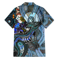 Kangaroo Aboriginal Pattern Dot Art Family Matching Short Sleeve Bodycon Dress and Hawaiian Shirt - Wonder Print Shop