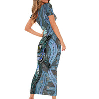 Kangaroo Aboriginal Pattern Dot Art Family Matching Short Sleeve Bodycon Dress and Hawaiian Shirt - Wonder Print Shop