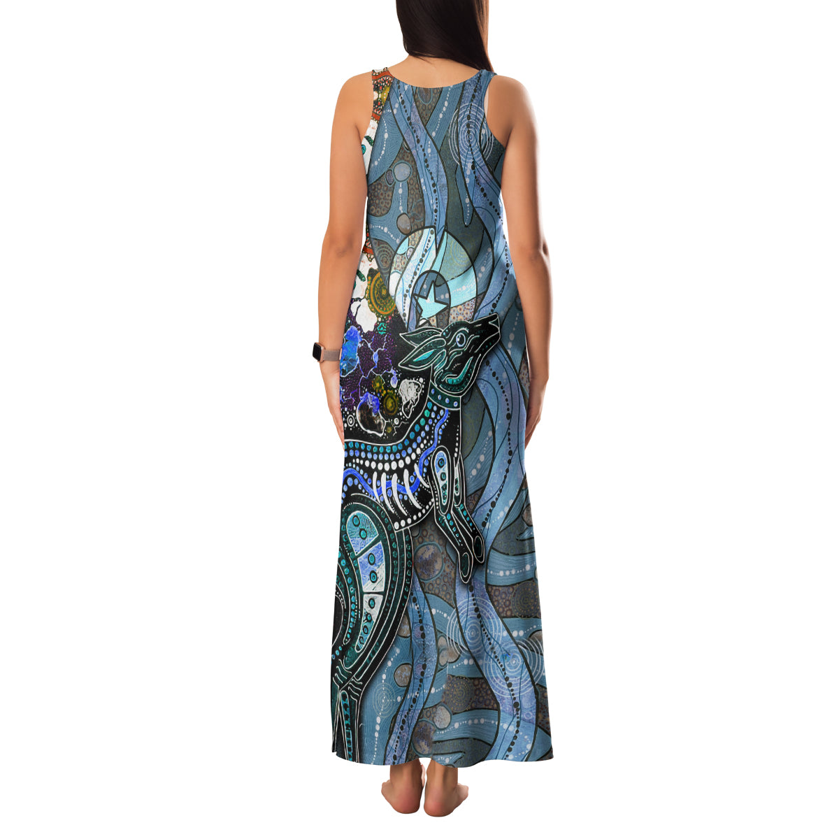 Kangaroo Aboriginal Pattern Dot Art Family Matching Tank Maxi Dress and Hawaiian Shirt - Wonder Print Shop