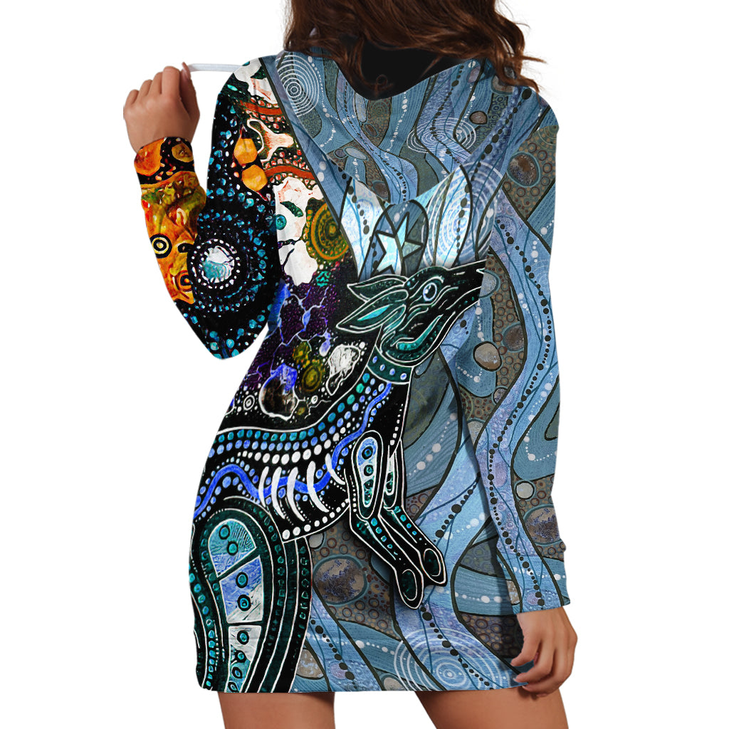 Kangaroo Aboriginal Pattern Dot Art Hoodie Dress - Wonder Print Shop