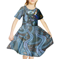 Kangaroo Aboriginal Pattern Dot Art Kid Short Sleeve Dress - Wonder Print Shop