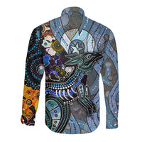 Kangaroo Aboriginal Pattern Dot Art Long Sleeve Button Shirt - Wonder Print Shop