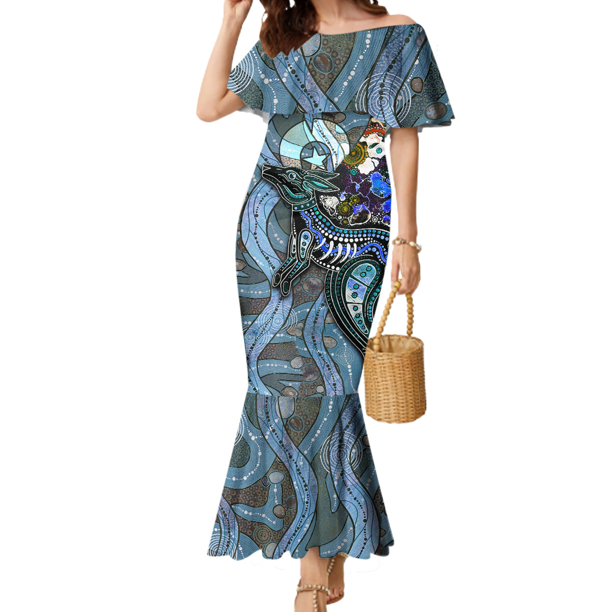 Kangaroo Aboriginal Pattern Dot Art Mermaid Dress - Wonder Print Shop