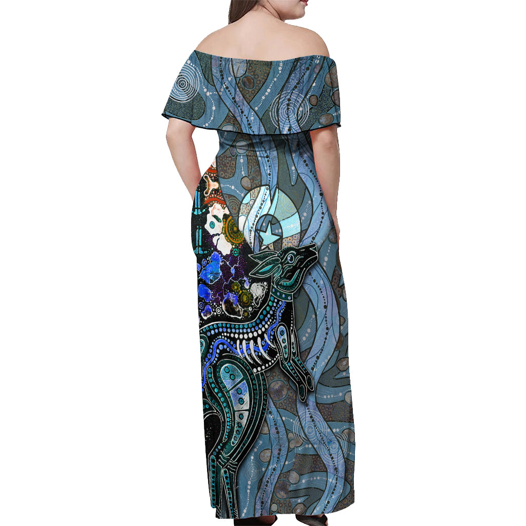 Kangaroo Aboriginal Pattern Dot Art Off Shoulder Maxi Dress - Wonder Print Shop