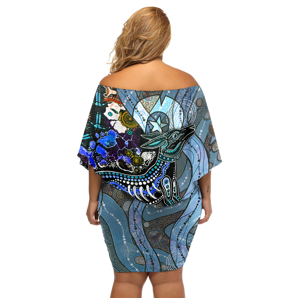 Kangaroo Aboriginal Pattern Dot Art Off Shoulder Short Dress - Wonder Print Shop