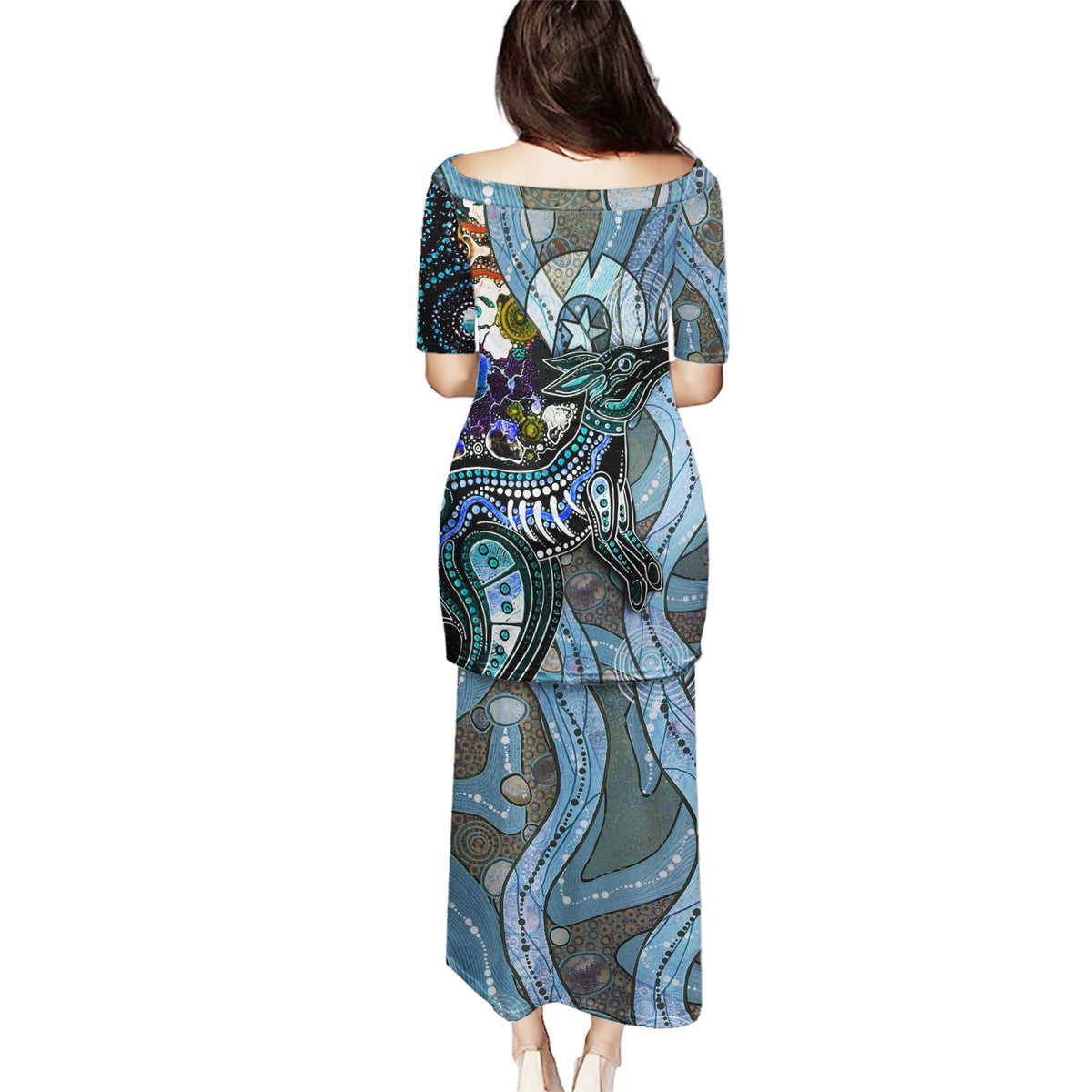 Kangaroo Aboriginal Pattern Dot Art Puletasi - Wonder Print Shop