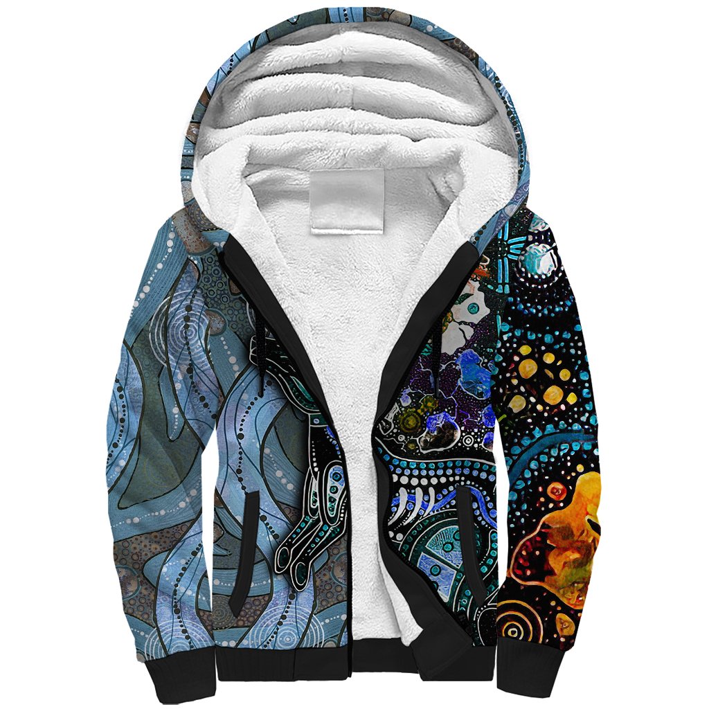 Kangaroo Aboriginal Pattern Dot Art Sherpa Hoodie - Wonder Print Shop