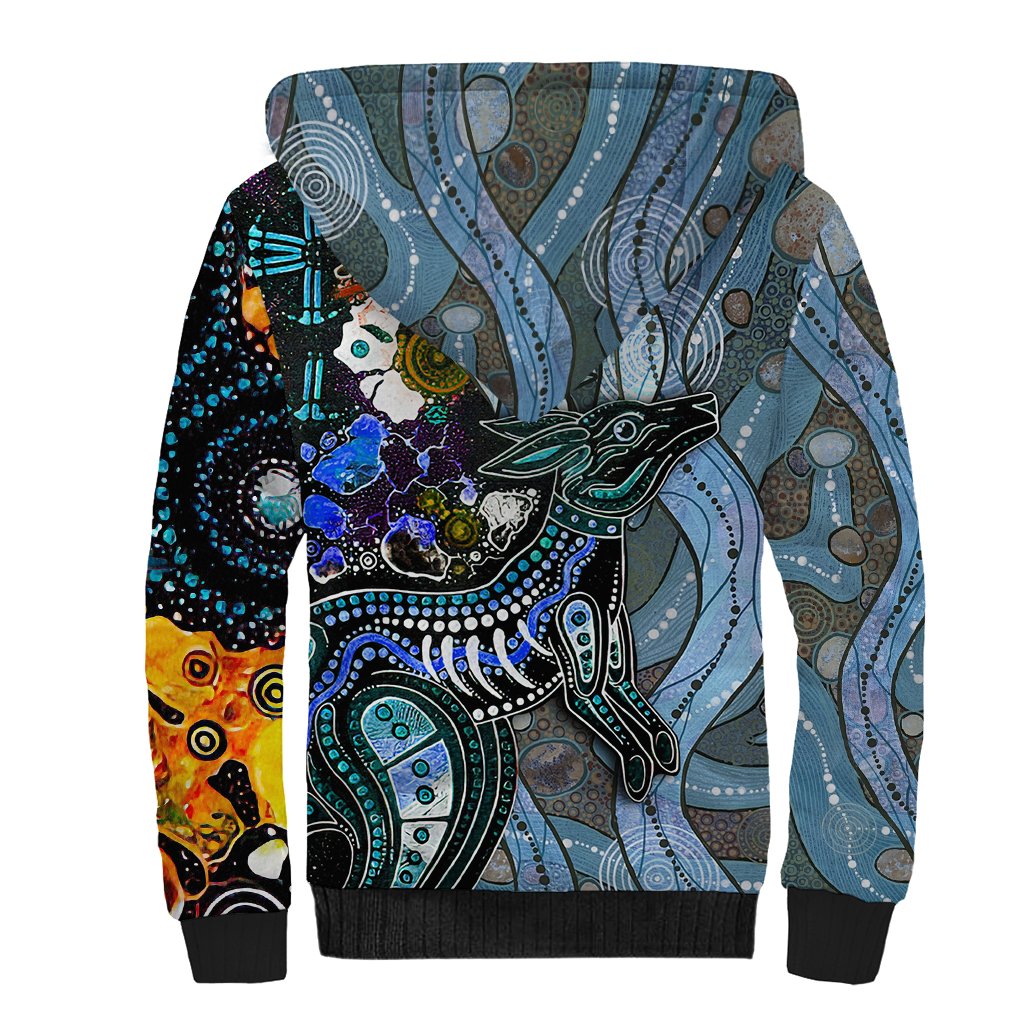 Kangaroo Aboriginal Pattern Dot Art Sherpa Hoodie - Wonder Print Shop