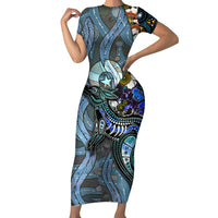 Kangaroo Aboriginal Pattern Dot Art Short Sleeve Bodycon Dress - Wonder Print Shop