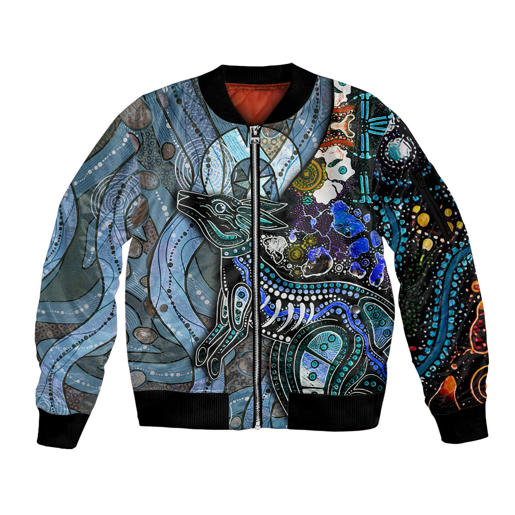 Kangaroo Aboriginal Pattern Dot Art Sleeve Zip Bomber Jacket - Wonder Print Shop