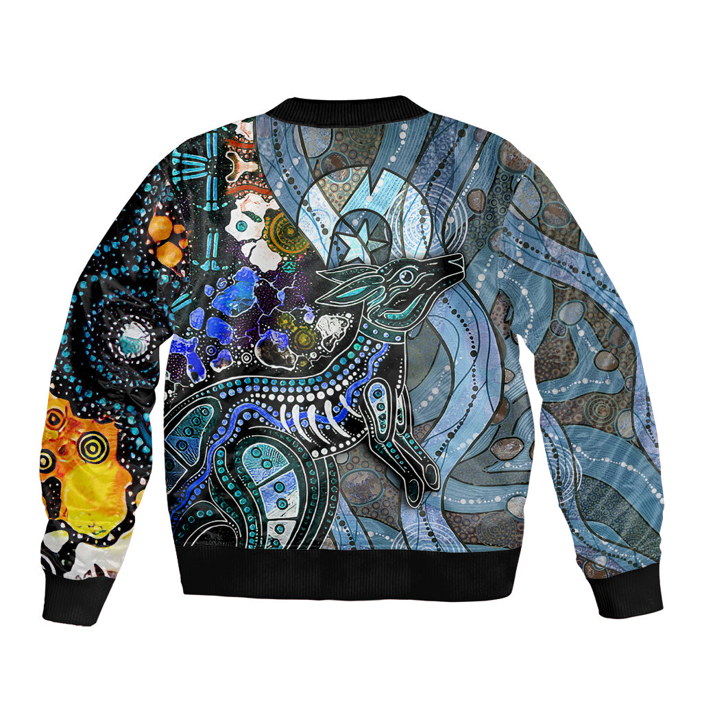 Kangaroo Aboriginal Pattern Dot Art Sleeve Zip Bomber Jacket - Wonder Print Shop