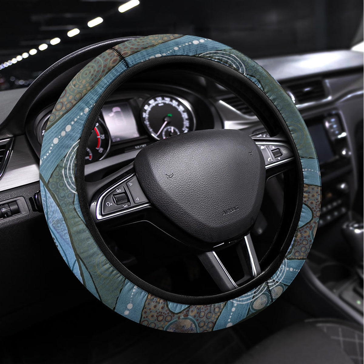 Kangaroo Aboriginal Pattern Dot Art Steering Wheel Cover - Wonder Print Shop