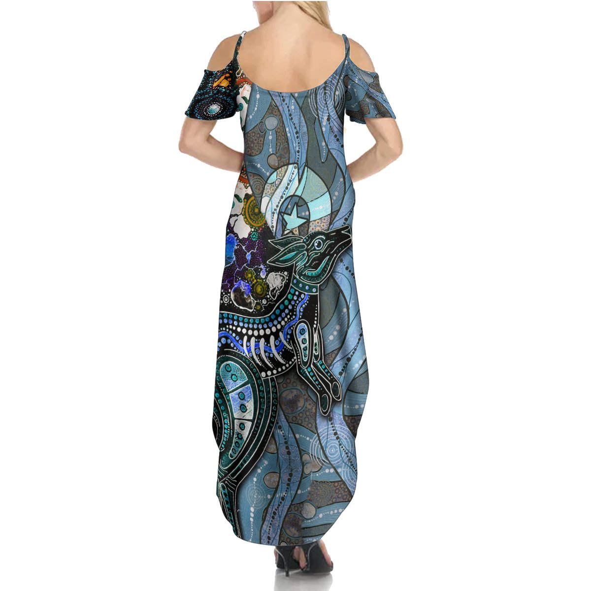 Kangaroo Aboriginal Pattern Dot Art Summer Maxi Dress - Wonder Print Shop