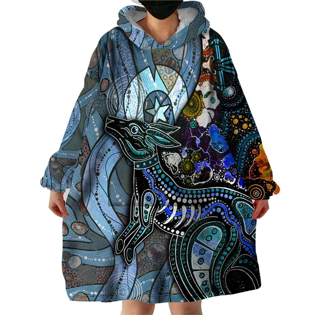 Kangaroo Aboriginal Pattern Dot Art Wearable Blanket Hoodie - Wonder Print Shop