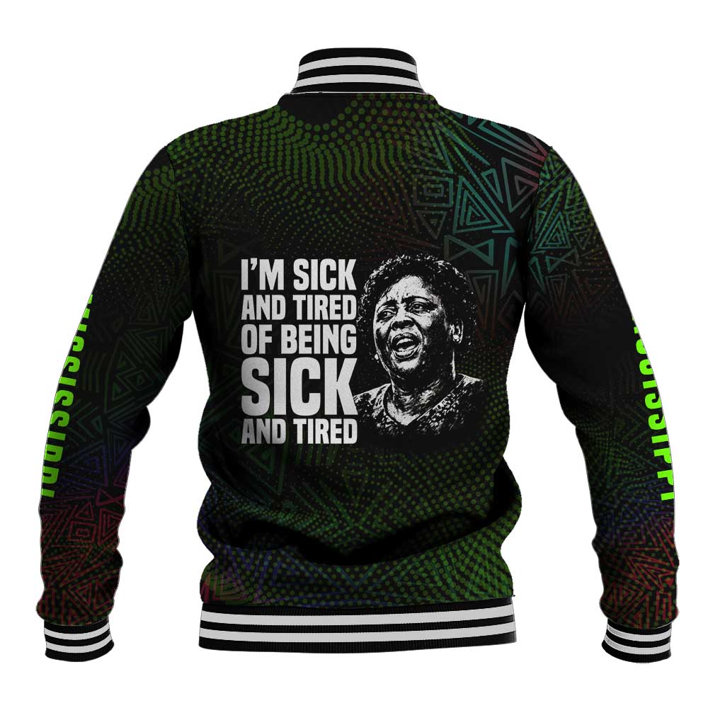 Fannie Lou Hamer Baseball Jacket Im Sick and Tired Quote Design Bold Portrait and Civil Rights Movement Tribute - Wonder Print Shop