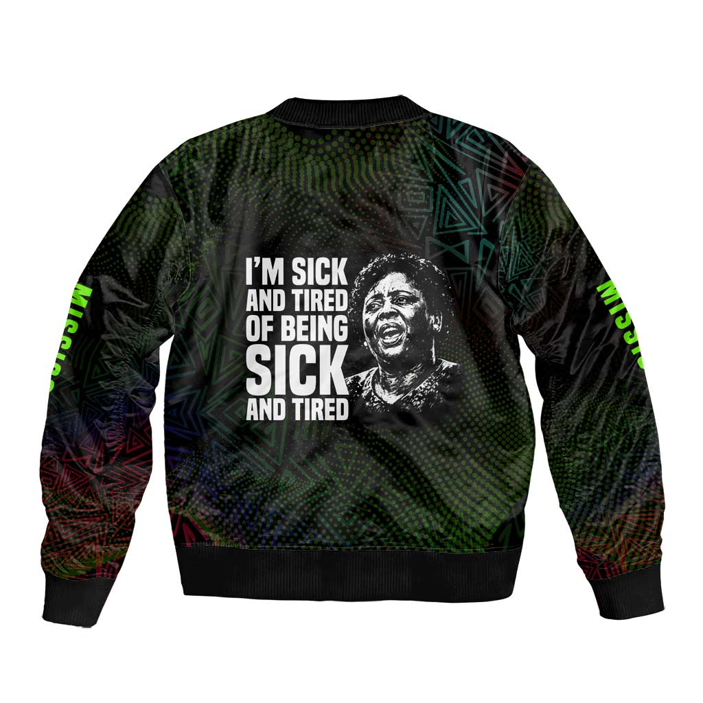 Fannie Lou Hamer Bomber Jacket Im Sick and Tired Quote Design Bold Portrait and Civil Rights Movement Tribute - Wonder Print Shop