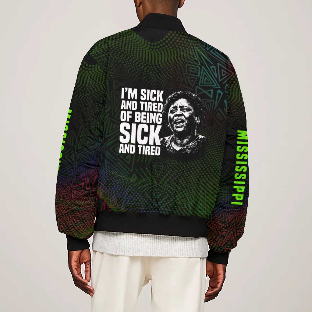 Fannie Lou Hamer Bomber Jacket Im Sick and Tired Quote Design Bold Portrait and Civil Rights Movement Tribute - Wonder Print Shop