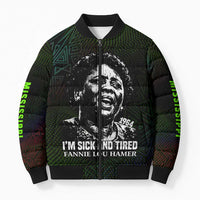 Fannie Lou Hamer Bomber Puffer Jacket Im Sick and Tired Quote Design Bold Portrait and Civil Rights Movement Tribute - Wonder Print Shop