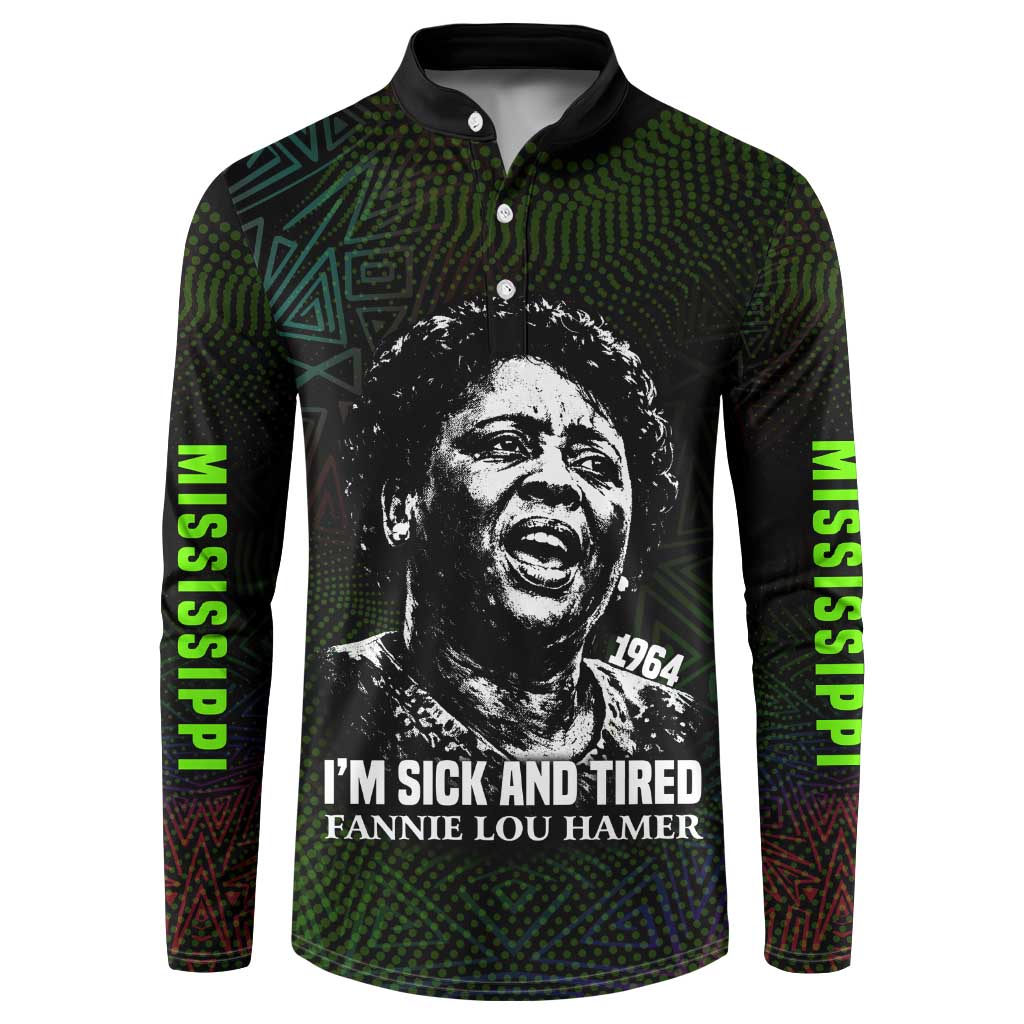 Fannie Lou Hamer Button Sweatshirt Im Sick and Tired Quote Design Bold Portrait and Civil Rights Movement Tribute