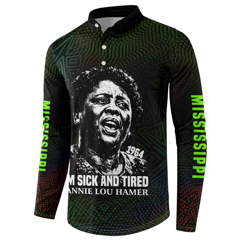 Fannie Lou Hamer Button Sweatshirt Im Sick and Tired Quote Design Bold Portrait and Civil Rights Movement Tribute