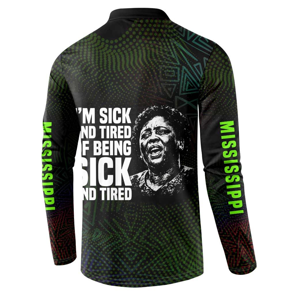 Fannie Lou Hamer Button Sweatshirt Im Sick and Tired Quote Design Bold Portrait and Civil Rights Movement Tribute