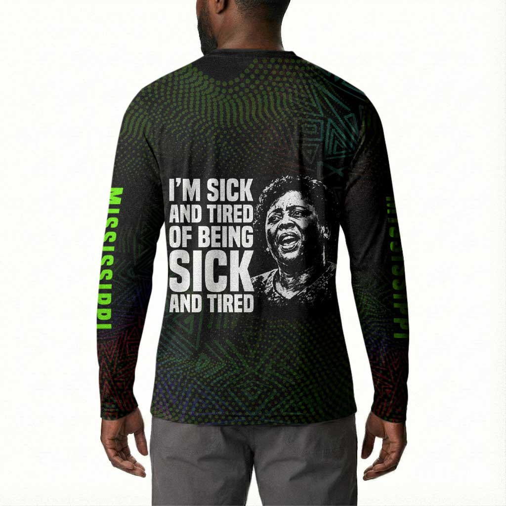 Fannie Lou Hamer Button Sweatshirt Im Sick and Tired Quote Design Bold Portrait and Civil Rights Movement Tribute