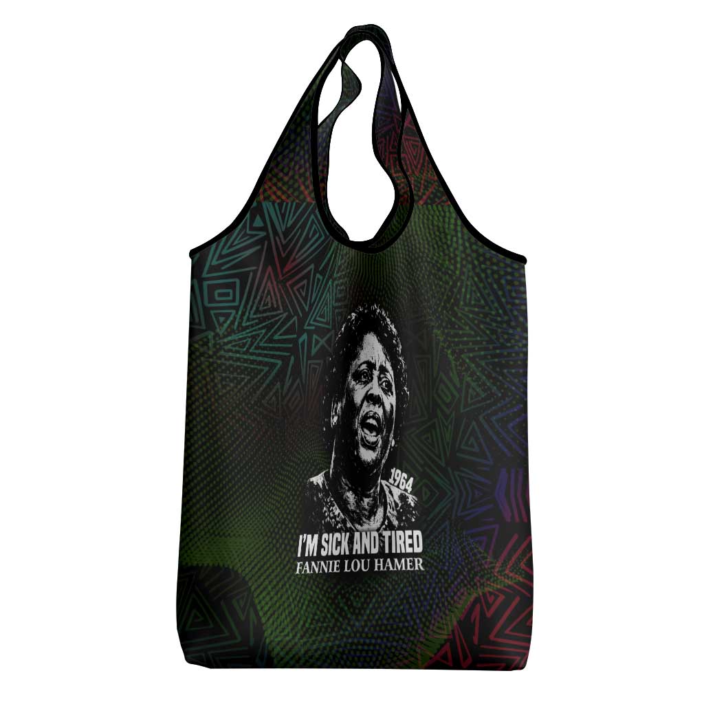 Fannie Lou Hamer Grocery Bag Im Sick and Tired Quote Design Bold Portrait and Civil Rights Movement Tribute - Wonder Print Shop