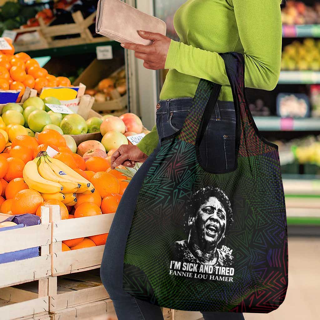 Fannie Lou Hamer Grocery Bag Im Sick and Tired Quote Design Bold Portrait and Civil Rights Movement Tribute - Wonder Print Shop